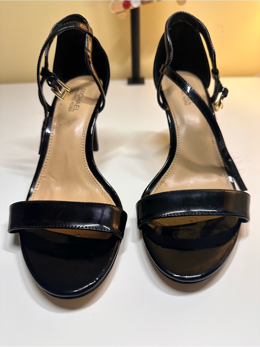 Michael Kors Black Patent Leather Open-Toe Ankle Strap Heels